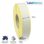 20mm Diameter Direct Thermal Labels - Removable Adhesive