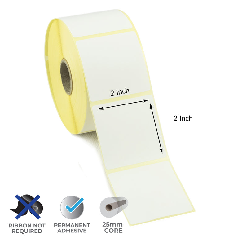 2x2 Inch Direct Thermal Labels - Permanent Adhesive