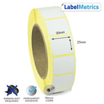 30 x 25mm Direct Thermal Labels - Permanent Adhesive