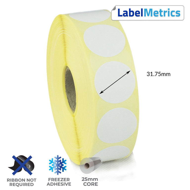 31.75mm Diameter Direct Thermal Labels - Freezer Adhesive