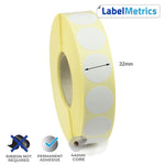 32mm Diameter Direct Thermal Labels - Permanent Adhesive
