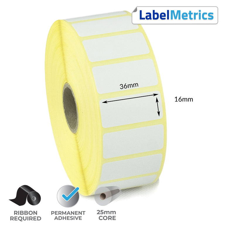 36 x 16mm Thermal Transfer Labels - Permanent Adhesive