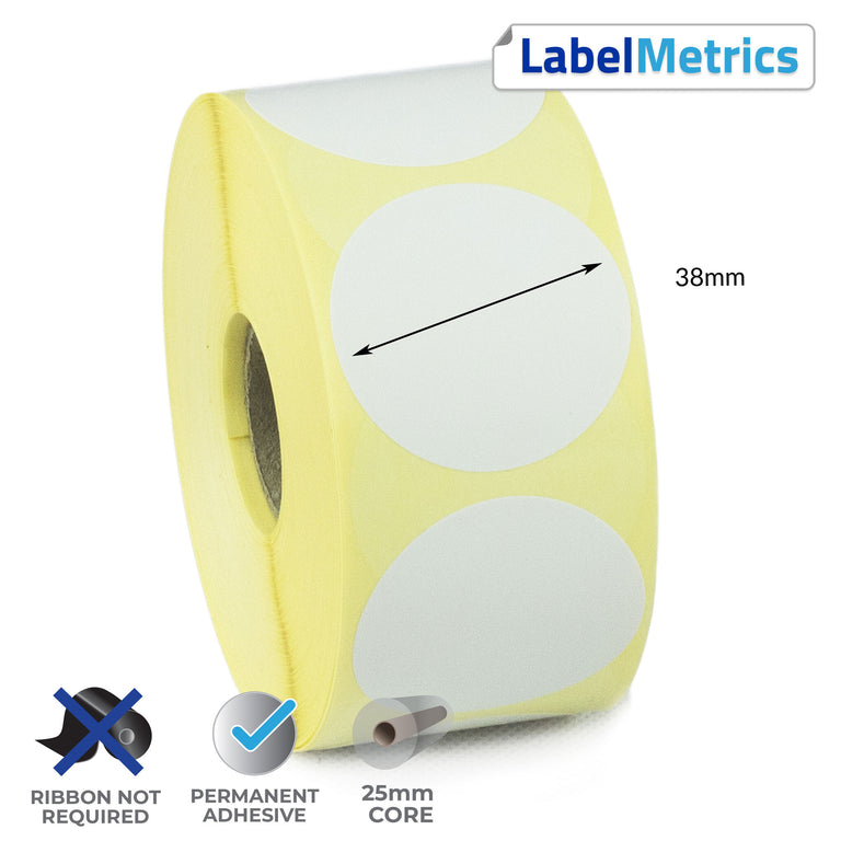 38mm Diameter Direct Thermal Labels - Permanent Adhesive
