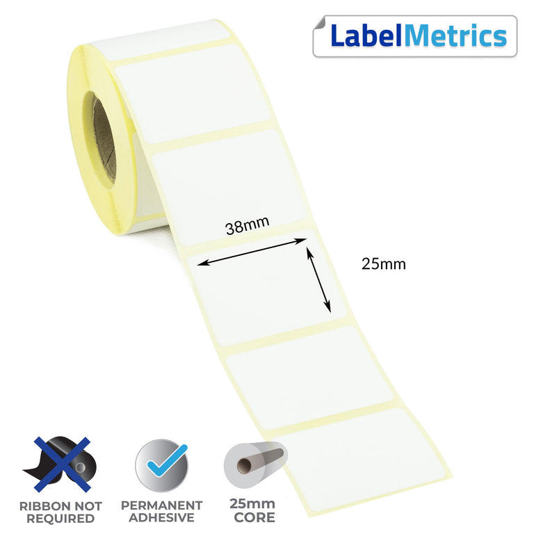 38 x 25mm Direct Thermal Labels - Permanent Adhesive