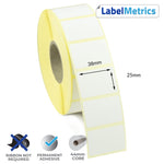 38 x 25mm Direct Thermal Labels - Permanent Adhesive