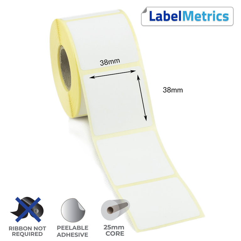 38 x 38mm Direct Thermal Labels - Removable Adhesive