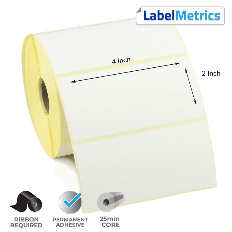 4 x 2 Inch Thermal Transfer Labels - Permanent Adhesive