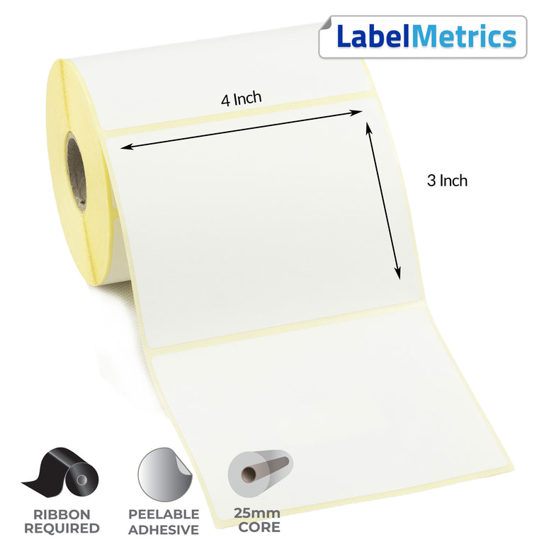 4 x 3 Inch Thermal Transfer Labels - Removable Adhesive