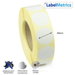 40mm Diameter Direct Thermal Labels - Removable Adhesive