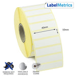 40 x 10mm Direct Thermal Labels - Removable Adhesive