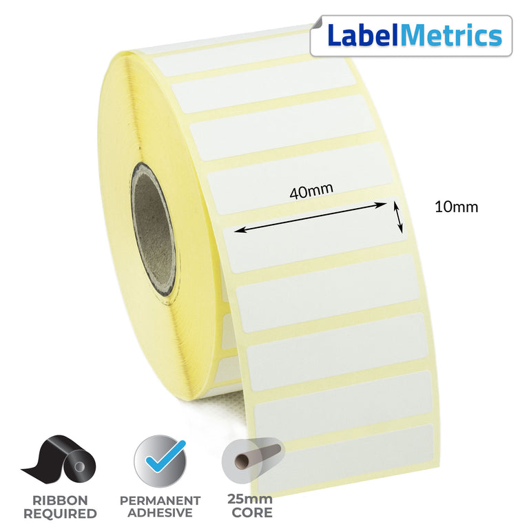 40 x 10mm Thermal Transfer Labels - Permanent Adhesive