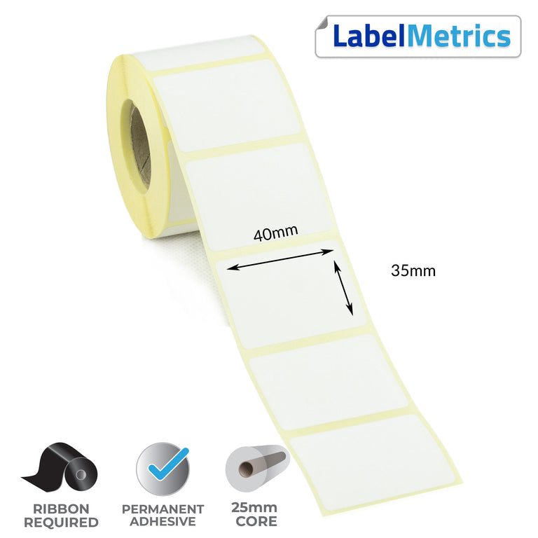 40 x 35mm Thermal Transfer Labels - Permanent Adhesive