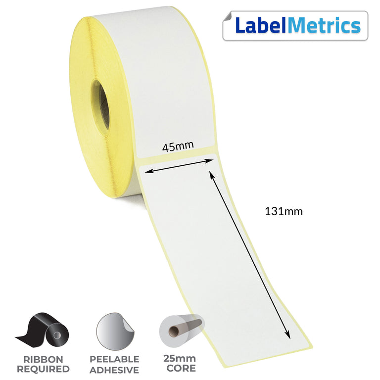 45 x 131mm Thermal Transfer Labels - Removable Adhesive
