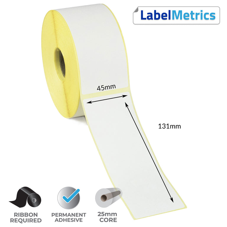 45 x 131mm Thermal Transfer Labels - Permanent Adhesive