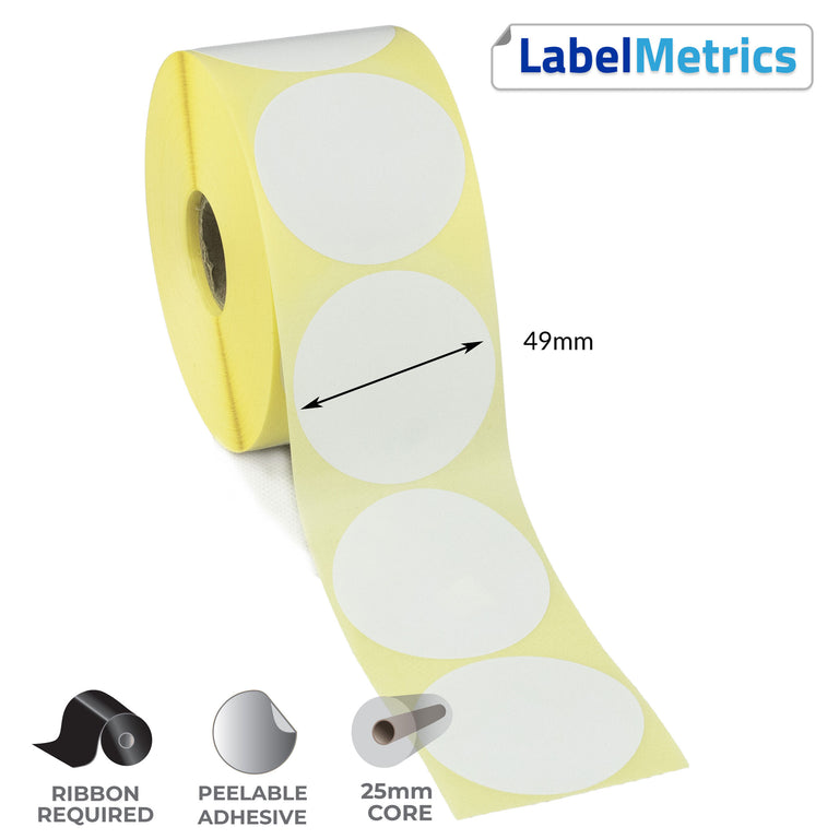49mm Diameter Thermal Transfer Labels - Removable Adhesive