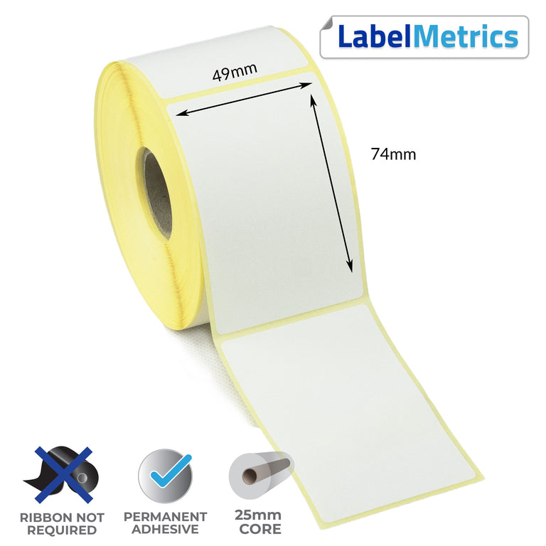 49 x 74mm Direct Thermal Labels - Permanent Adhesive
