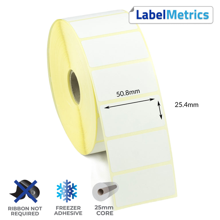 50.8 x 25.4mm Direct Thermal Labels - Freezer Adhesive