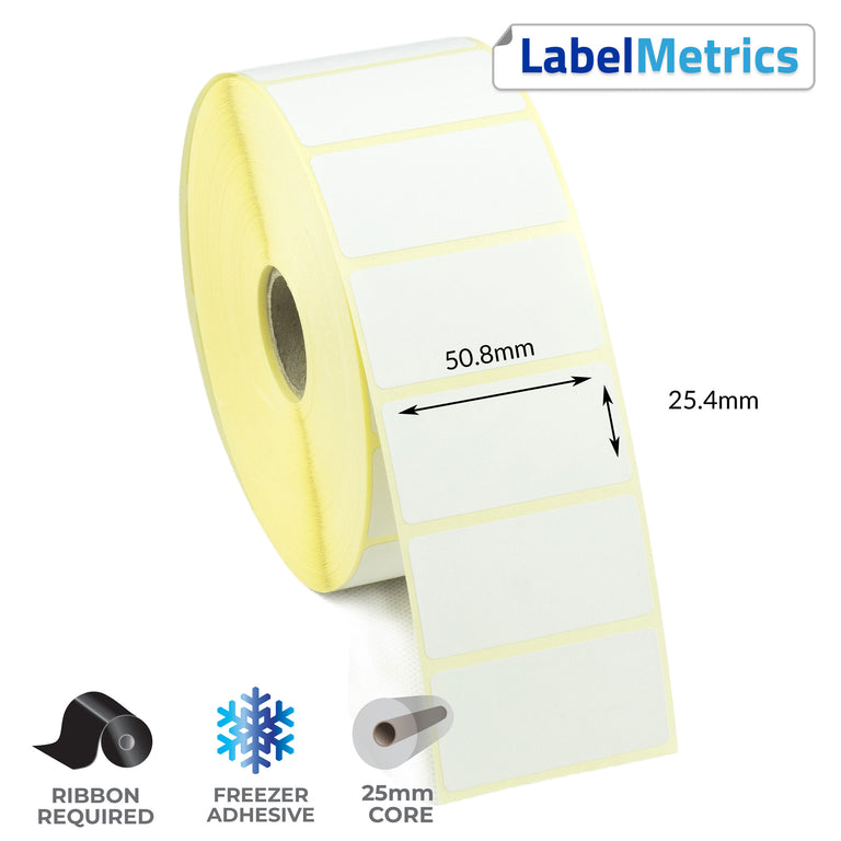 50.8 x 25.4mm Thermal Transfer Labels - Freezer Adhesive