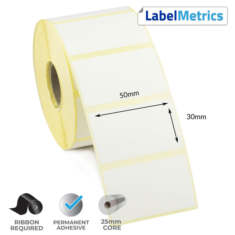 50 x 30mm Thermal Transfer Labels - Permanent Adhesive