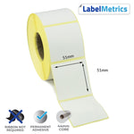 51 x 51mm Direct Thermal Labels - Permanent Adhesive