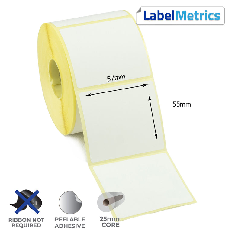 57 x 55mm Direct Thermal Labels - Removable Adhesive