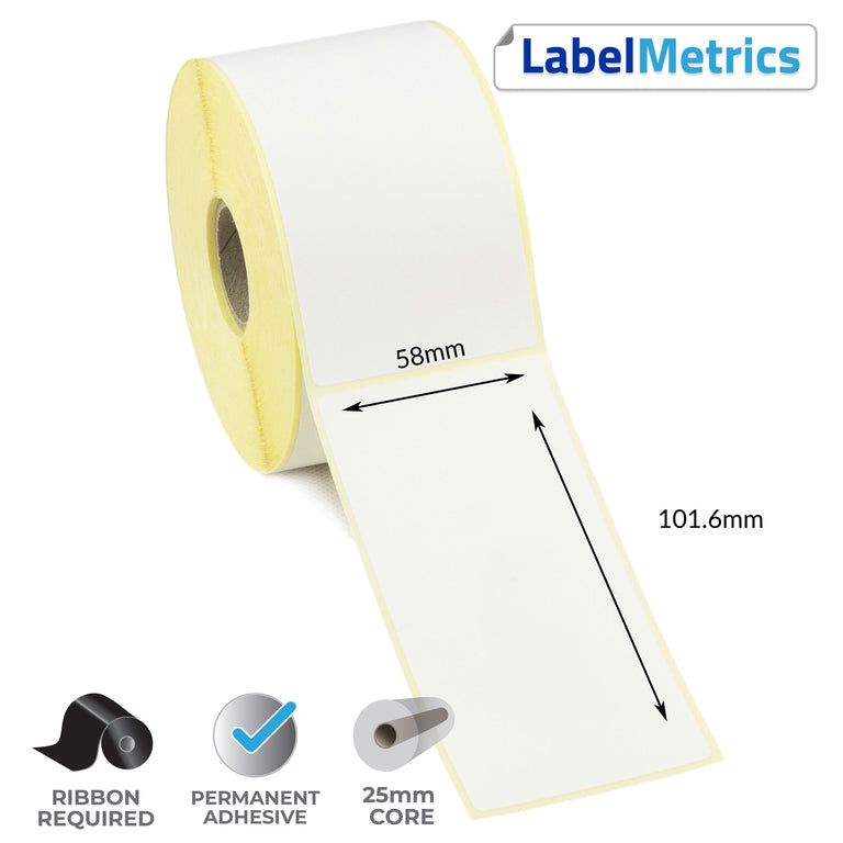 58 x 101.6mm Thermal Transfer Labels - Permanent Adhesive