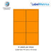 Orange (Pantone 021) A4 Laser Labels - Inkjet Labels - 6 Per Sheet (99.1mm x 93.1mm) LL06