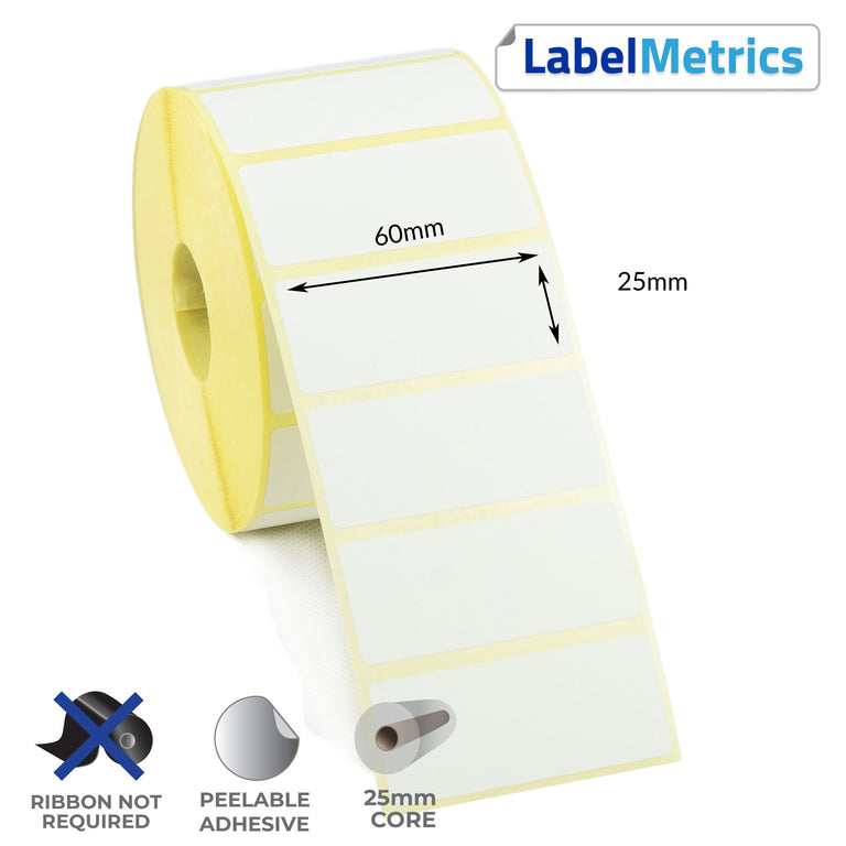 60 x 25mm Direct Thermal Labels - Removable Adhesive
