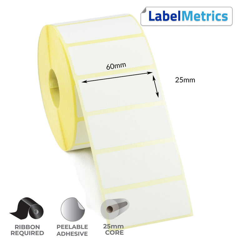 60 x 25mm Thermal Transfer Labels - Removable Adhesive