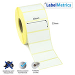 60 x 25mm Direct Thermal Labels - Permanent Adhesive