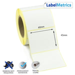 60 x 45mm Direct Thermal Labels - Permanent Adhesive