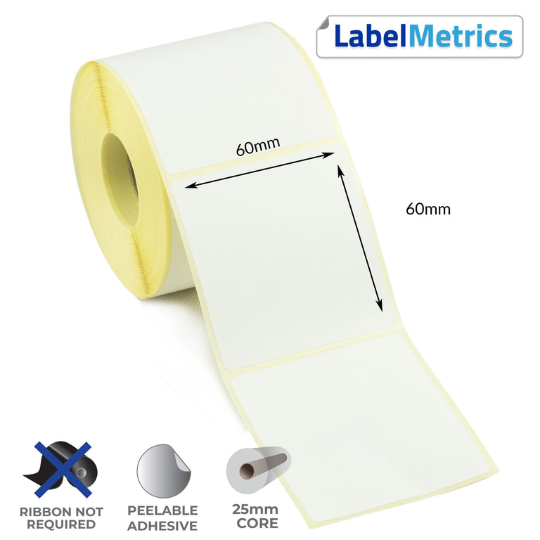 60 x 60mm Direct Thermal Labels - Removable Adhesive