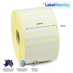 60 x 8mm Direct Thermal Labels - Permanent Adhesive