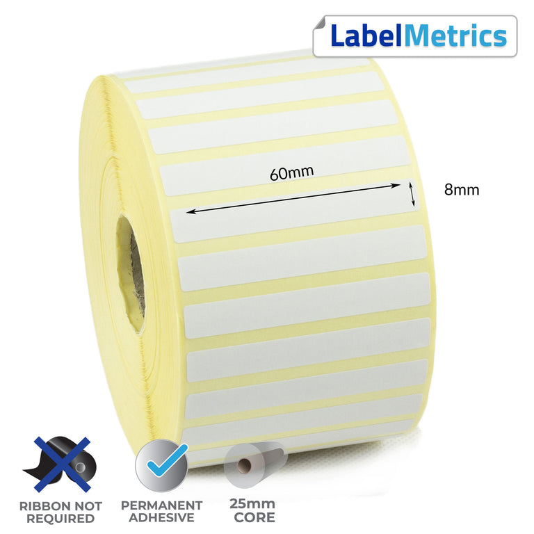 60 x 8mm Direct Thermal Labels - Permanent Adhesive