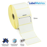64 x 32mm Direct Thermal Labels - Permanent Adhesive