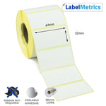 64 x 32mm Direct Thermal Labels - Removable Adhesive