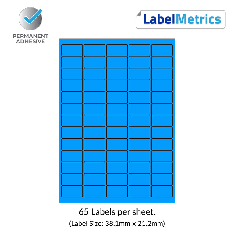 Process Blue A4 Laser Labels - Inkjet Labels - 65 Per Sheet, 39.1mm x 21.2mm (LL65)