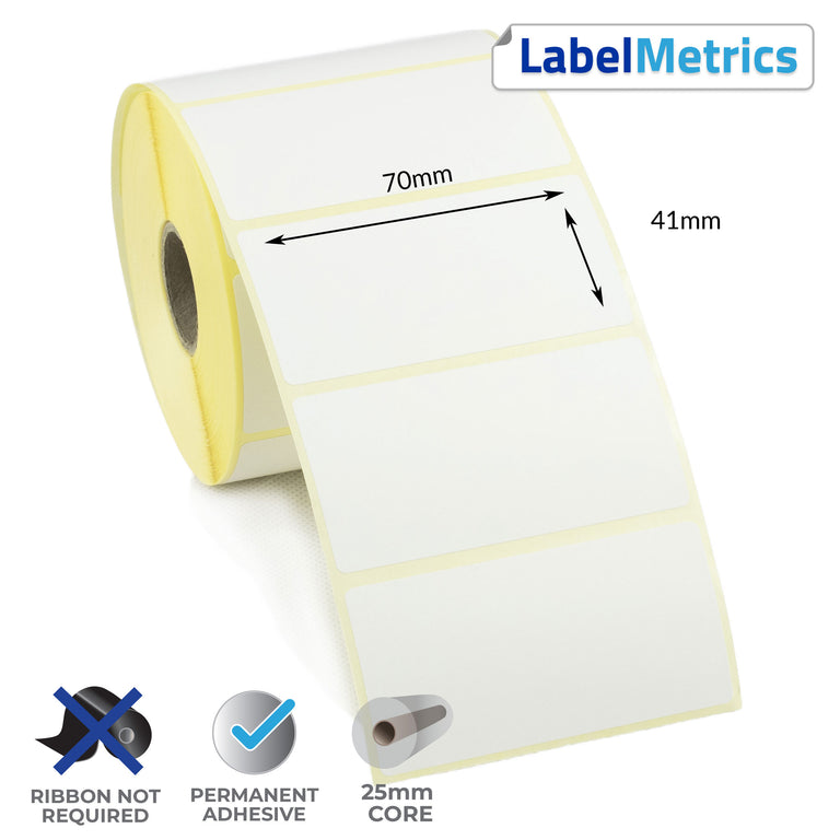 70 x 41mm Direct Thermal Labels - Permanent Adhesive