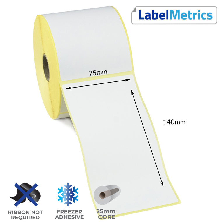 75 x 140mm Direct Thermal Labels - Freezer Adhesive