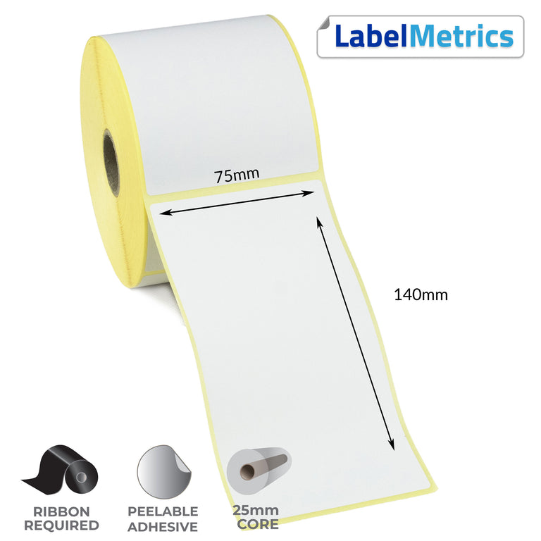 75 x 140mm Thermal Transfer Labels - Removable Adhesive
