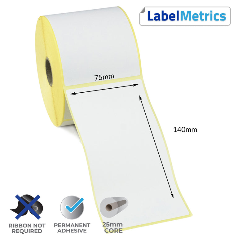 75 x 140mm Direct Thermal Labels - Permanent Adhesive