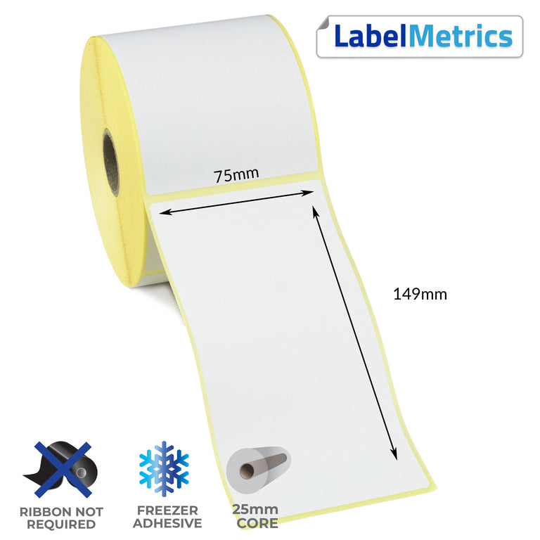 75 x 149mm Direct Thermal Labels - Freezer Adhesive
