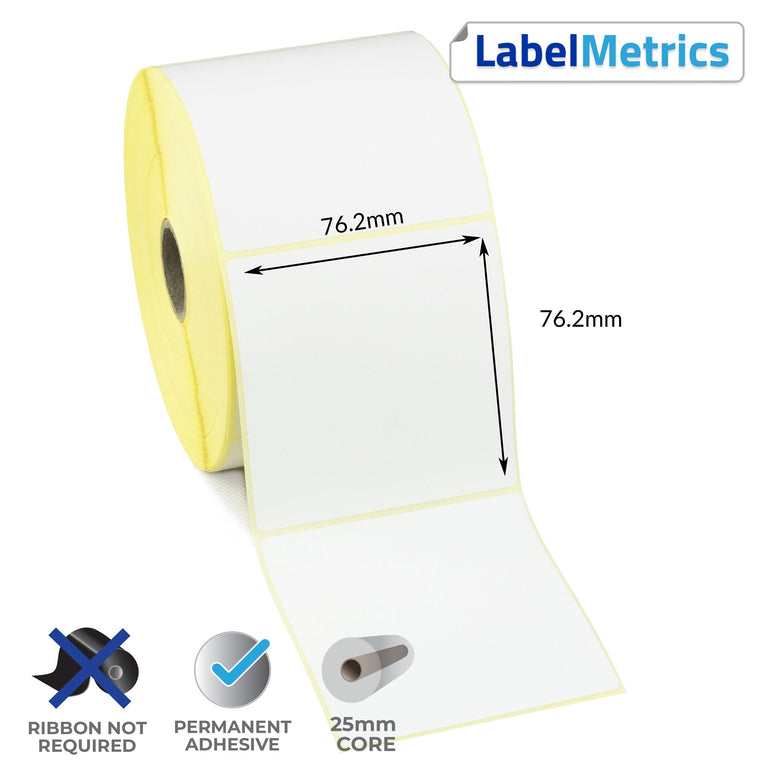 76.2 x 76.2mm Direct Thermal Labels - Permanent Adhesive