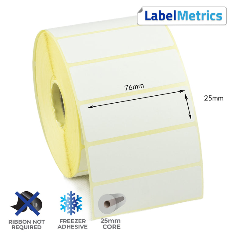 76 x 25mm Direct Thermal Labels - Freezer Adhesive
