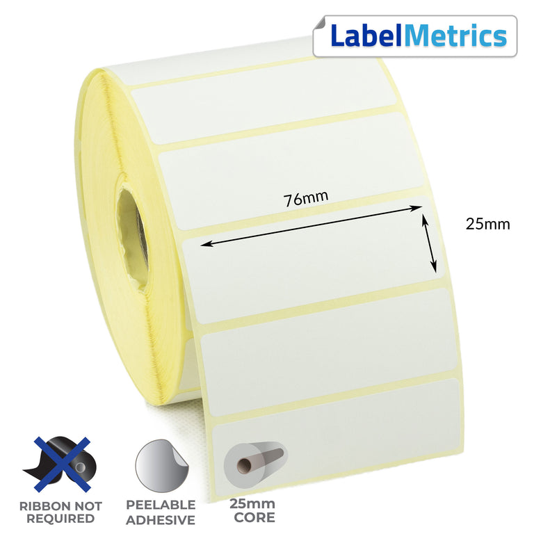 76 x 25mm Direct Thermal Labels - Removable Adhesive