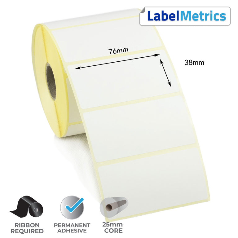 76 x 38mm Thermal Transfer Labels - Permanent Adhesive