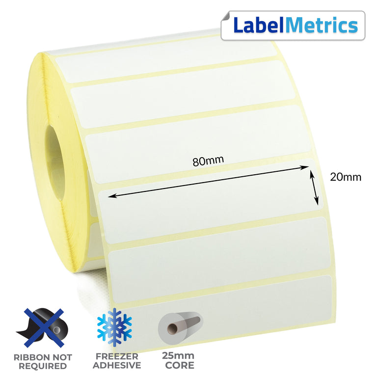 80 x 20mm Direct Thermal Labels - Freezer Adhesive