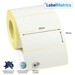 90 x 45mm Direct Thermal Labels - Permanent Adhesive