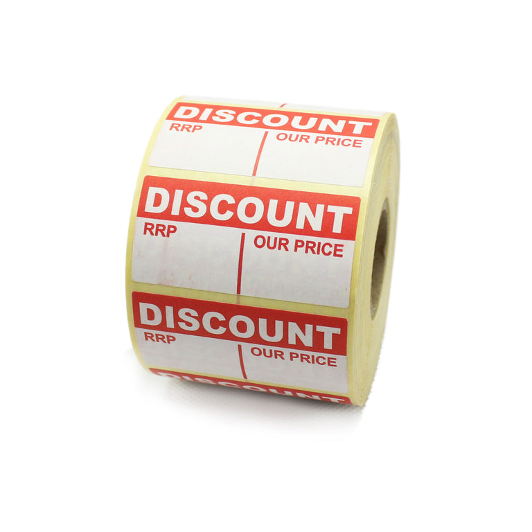 Discount RRP / Our Price. 50mm x 25mm Printed retails labels.