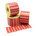 Fragile Parcel labels, 50mm x 25mm printed labels. Red and White. 1000 labels per roll.